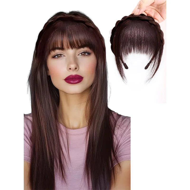 Synthetic Wig with Bangs and Sideburns Trendy Braided Headband Hair Braid Headband for Women Hair Extension Bangs Braided Wigs