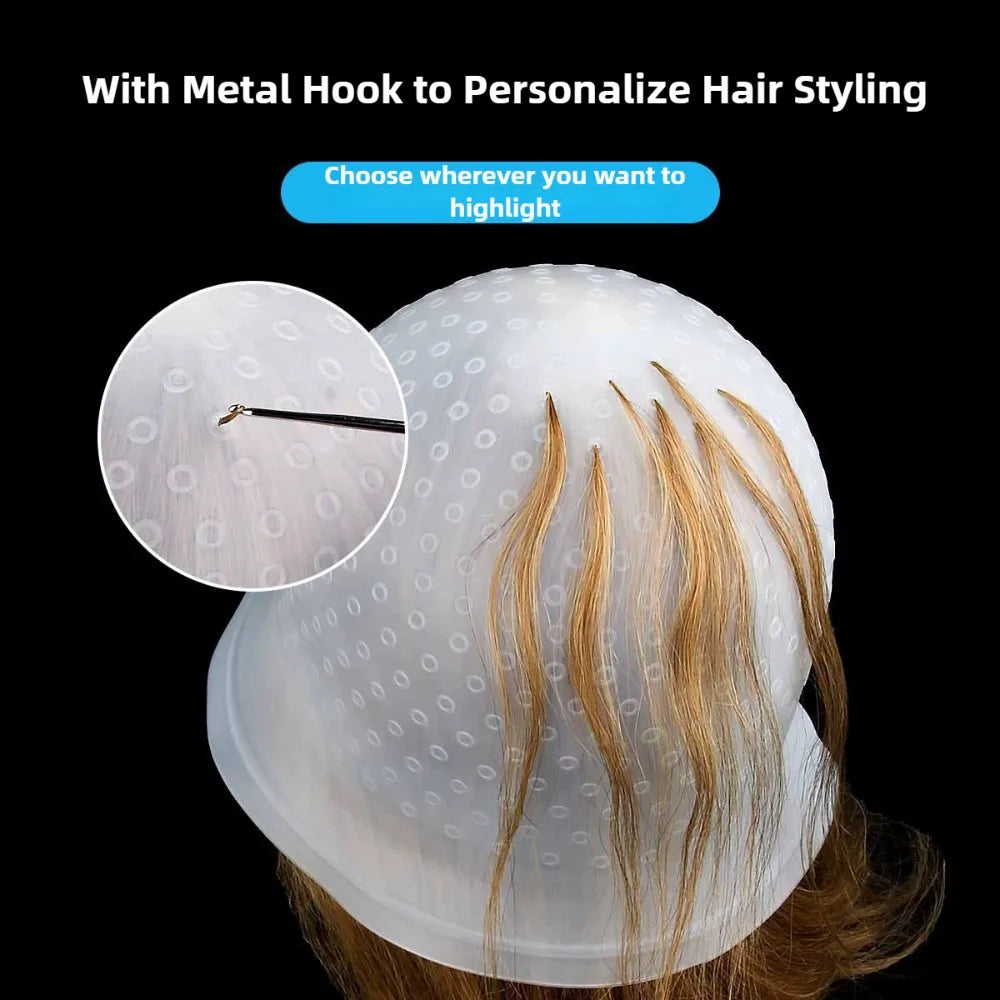 Hairdressing Hair Dyeing Caps With Metal Hooks Professional Barber Silicone Hair Coloring Cap Barbershop Salon Styling Tools