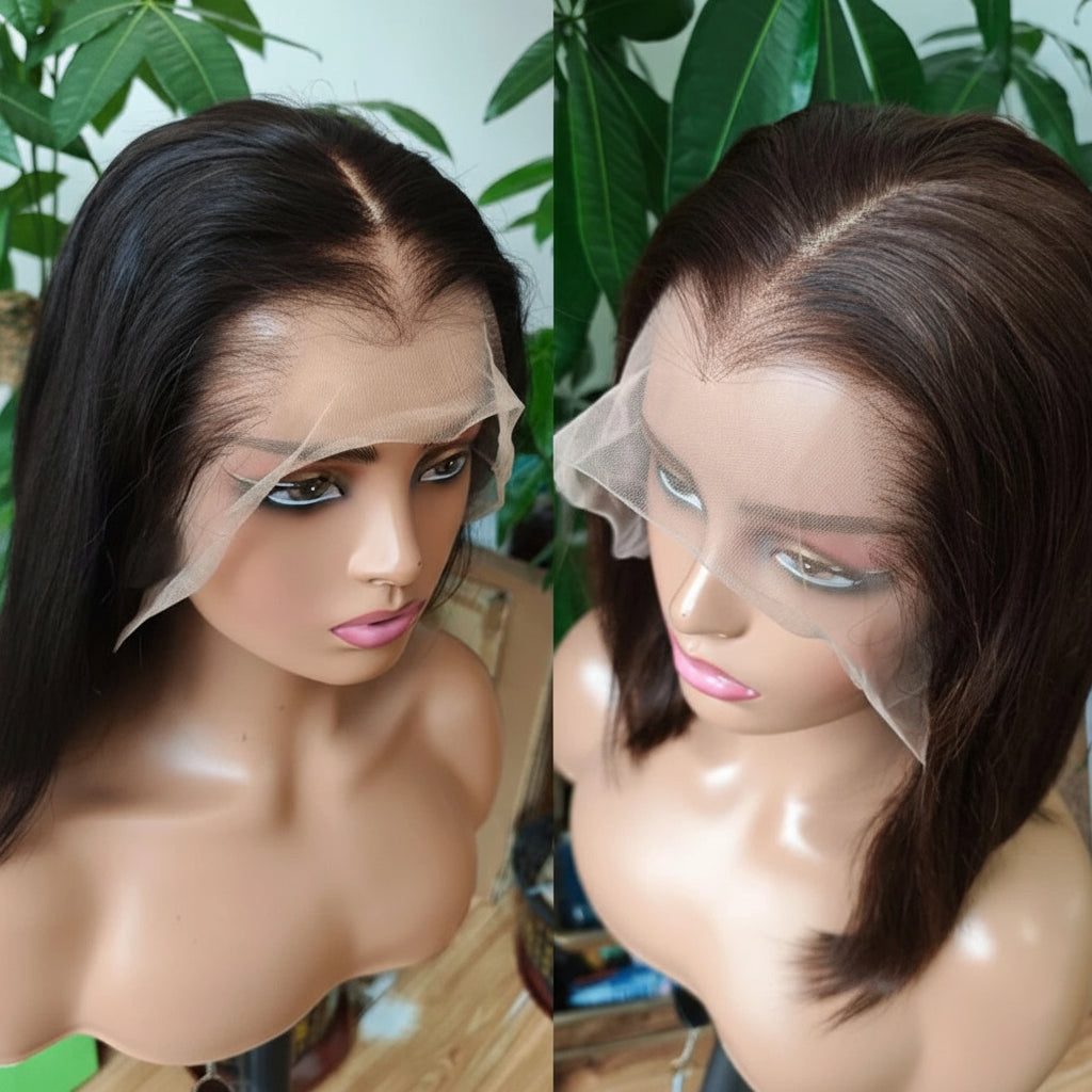 Lagos Hairline Bob Wig Human Hair Bone Straight Short Brown Colored 13x4 Lace Frontal Glueless Wigs Human Hair Ready To Wear