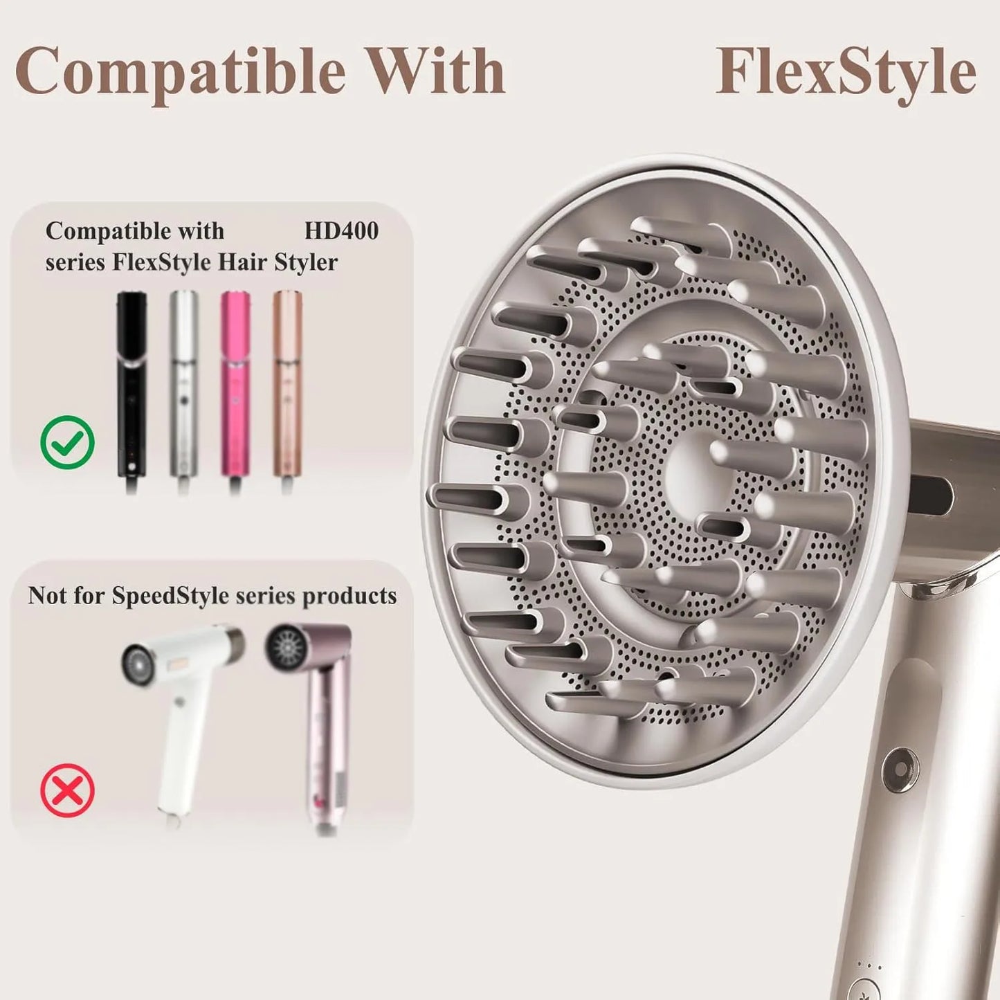 Upgraded Bigger Diffuser Attachment for FlexStyle Hair Dryer, Faster Drying Enhances Natural Curls, Styling Tool for Wavy Curly