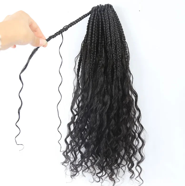Human Hair Crochet Boho Box Braids With Human Curls 18Inch Synthetic Braid With Human Hair Curls Braiding Hair Extensions