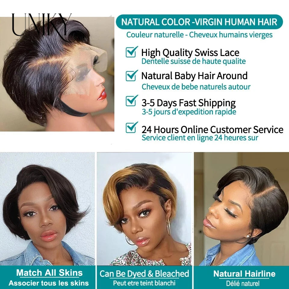 Pixie Cut Wigs Human Hair Wigs For Women straight Short Bob Wig Brazilian PrePlucked 13x4 Lace Frontal Human Hair Wig 180Density