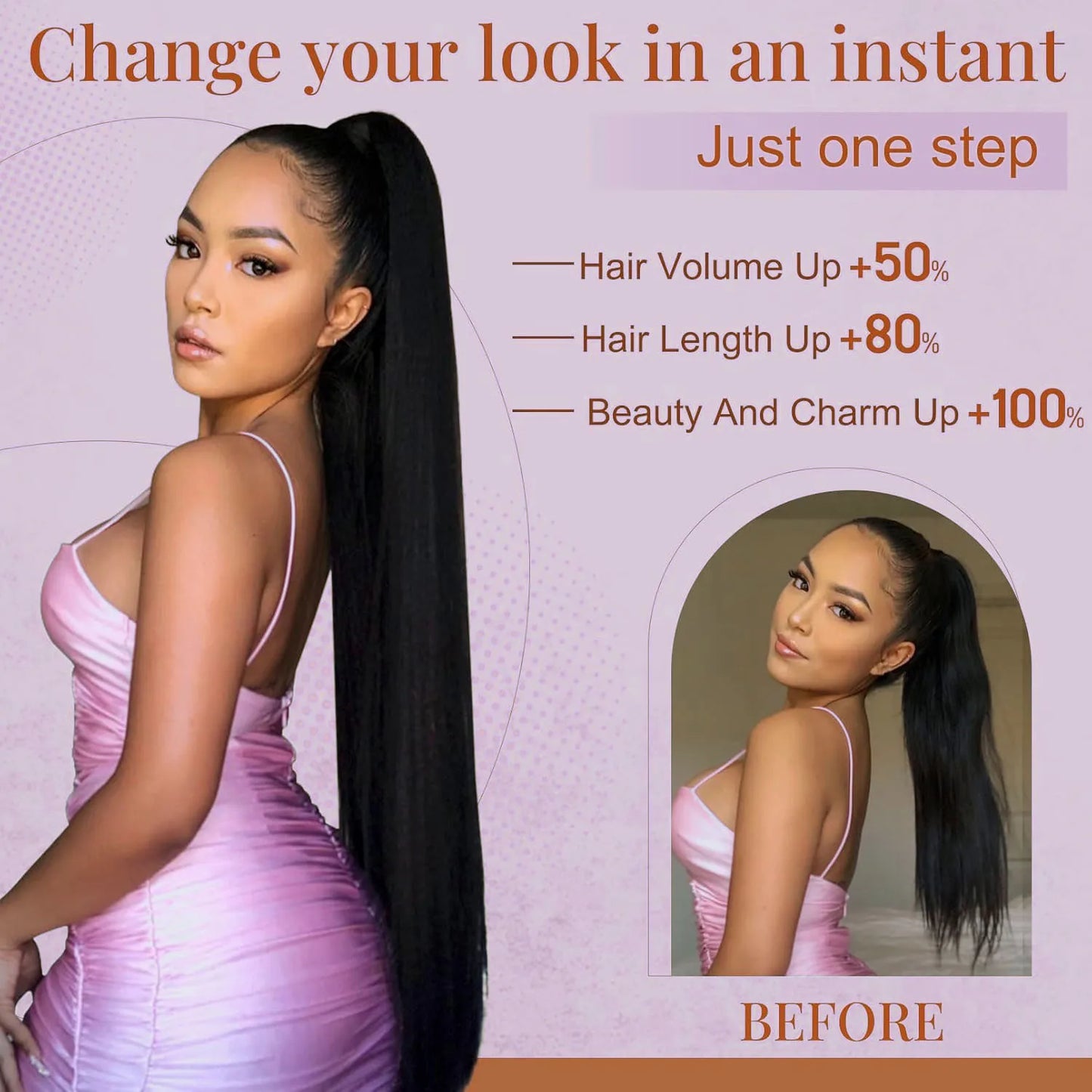 Drawstring Ponytail Human Hair Extensions For Women Natural Color Straight Drawstring 10"-26" 100% Human Hair Ponytail Extension