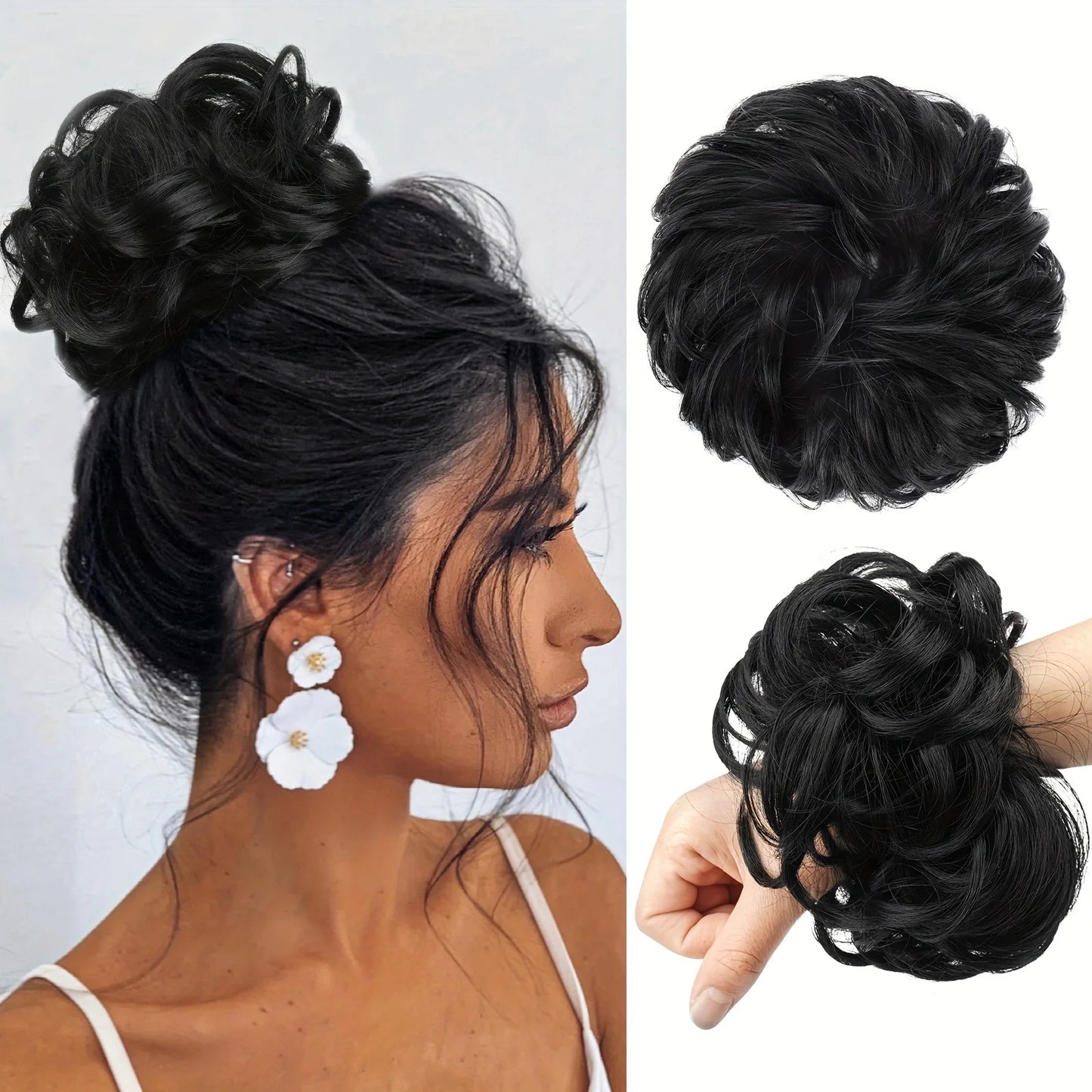 6 inch elegant bun hair extensions for women, synthetic high temperature fibers, natural look, durable elastic band, multiple co