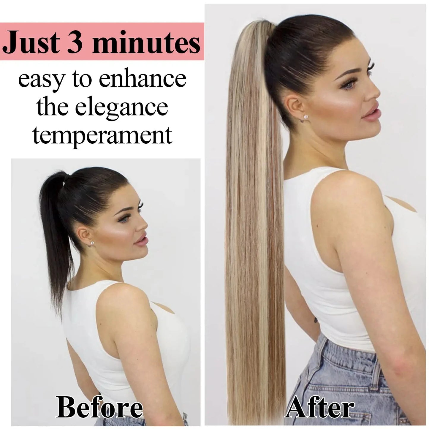 Highlight 8/613 Straight Long Ponytail 120G Clip In Hair Extensions Blonde Drawstring Ponytail Clip In Human Hair Extensions