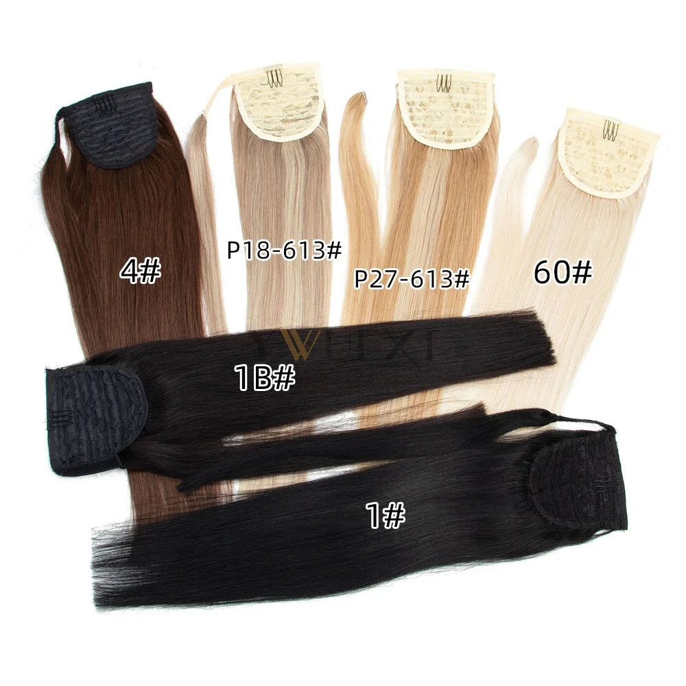 Human Hair Ponytail Extensions Straight 14-22 inches Natural Machine Remy Wrap Clip In Hair Extension 40g-60g/pack for Women