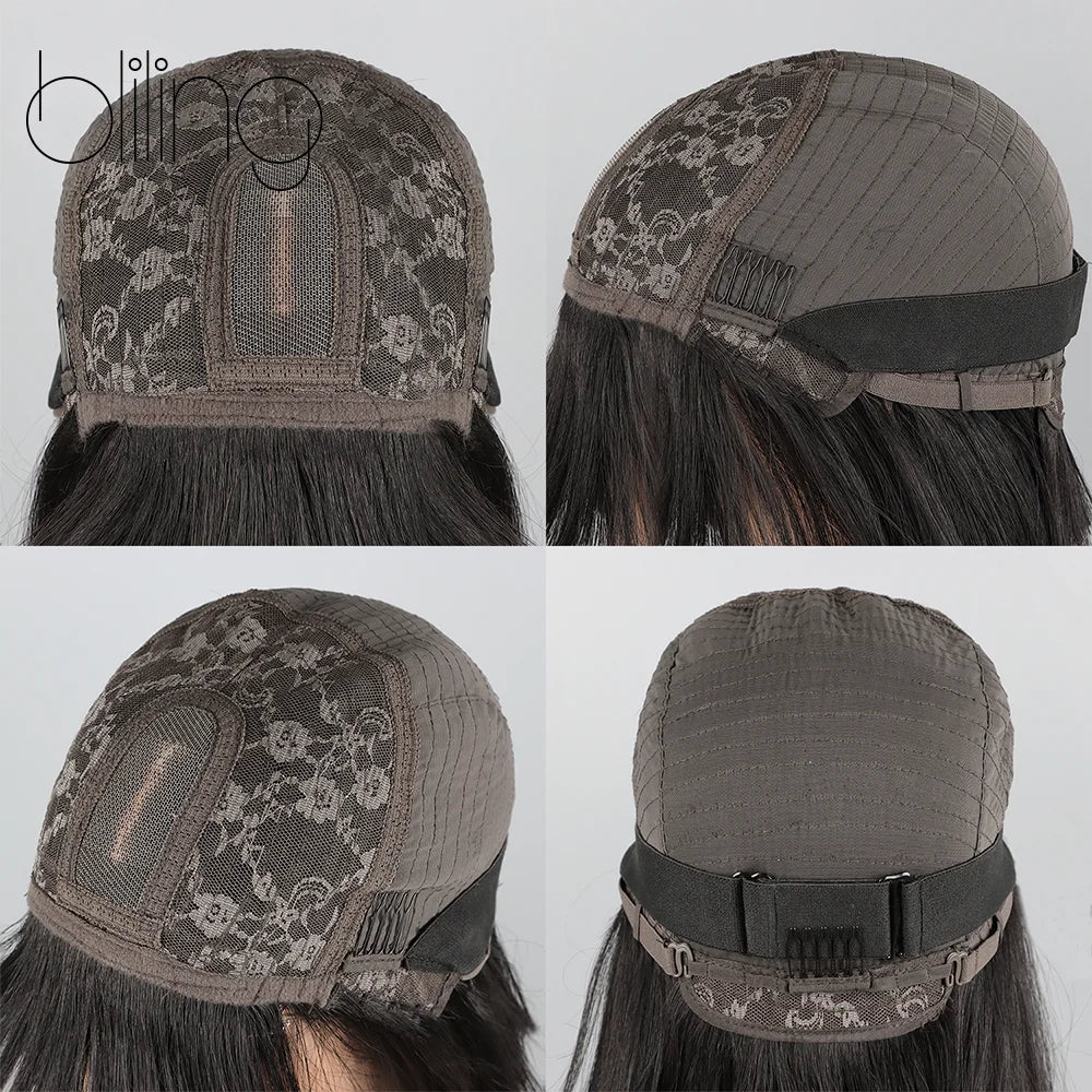 200% Human Hair Wig With Bang Natural Glueless Straight Layered Bob Hairstyle 1X13 Transparent Lace Black for Women 10 Inch