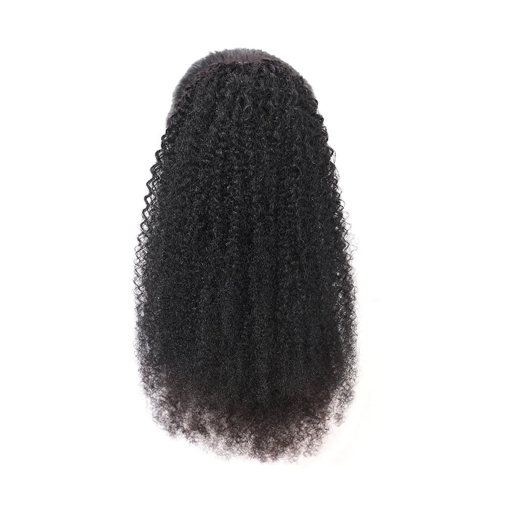 Drawstring Ponytail Deep Kinky Curly  Human Hair Clip Ponytail Extension Protective Style Brown Afrofor Women  Natural Black