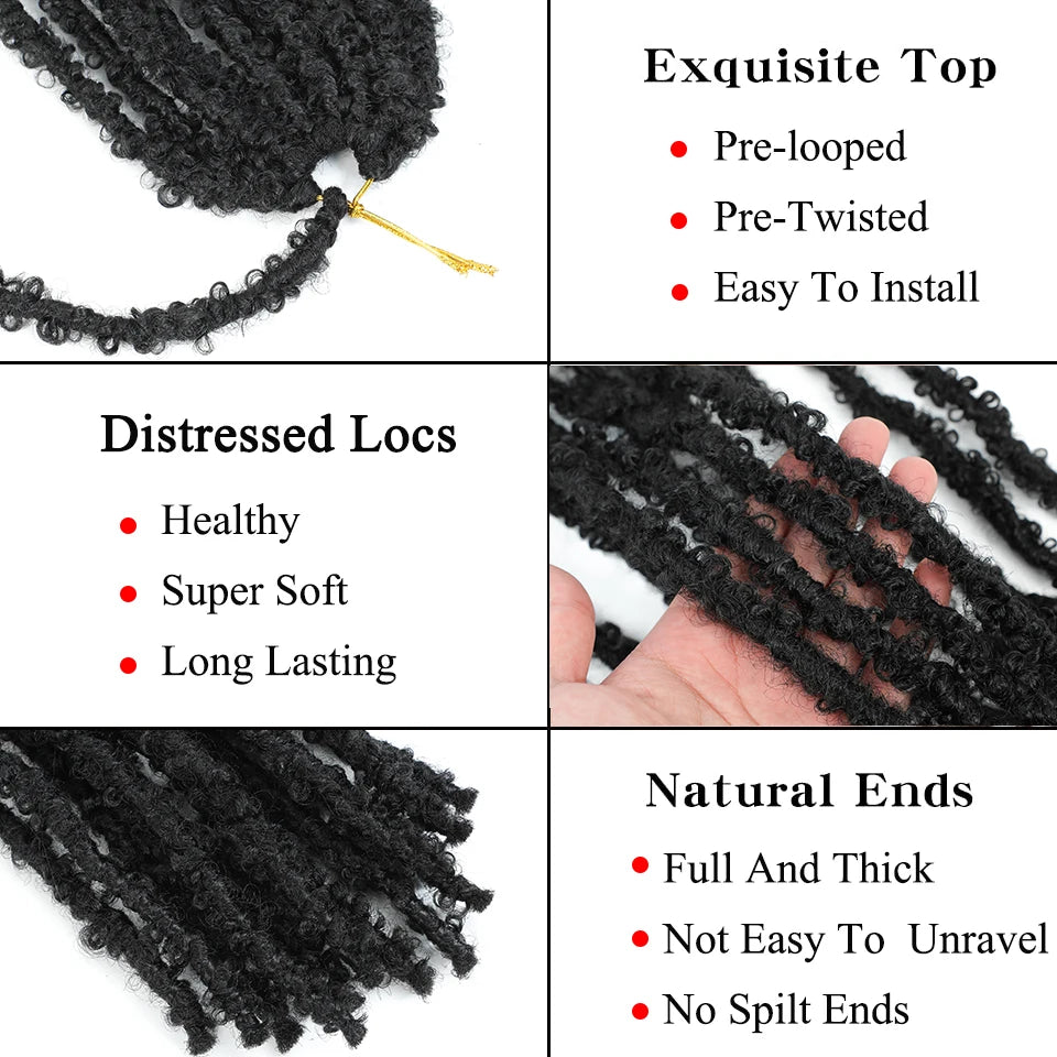 24 18 14 12 Inches Butterfly Locs Crochet Hair Distressed Locs Crochet Braids Butterfly Faux Soft Locs Braiding Hair Extensions