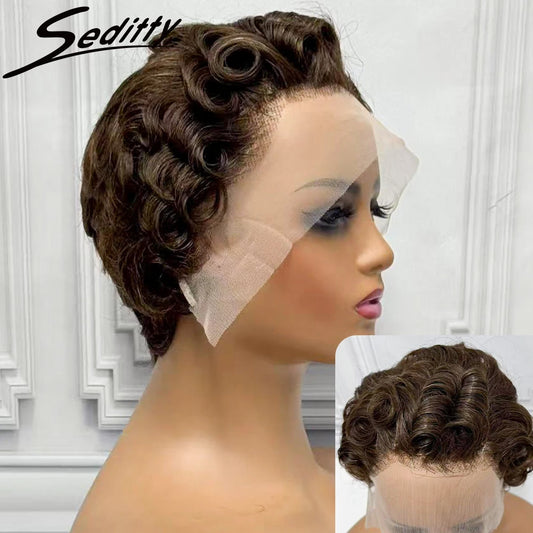 Pixie Cut Short Bob Human Hair Wigs 13x4 Transparent Lace Frontal Wigs Brazilian 180% Density Loose Curly For Black Women