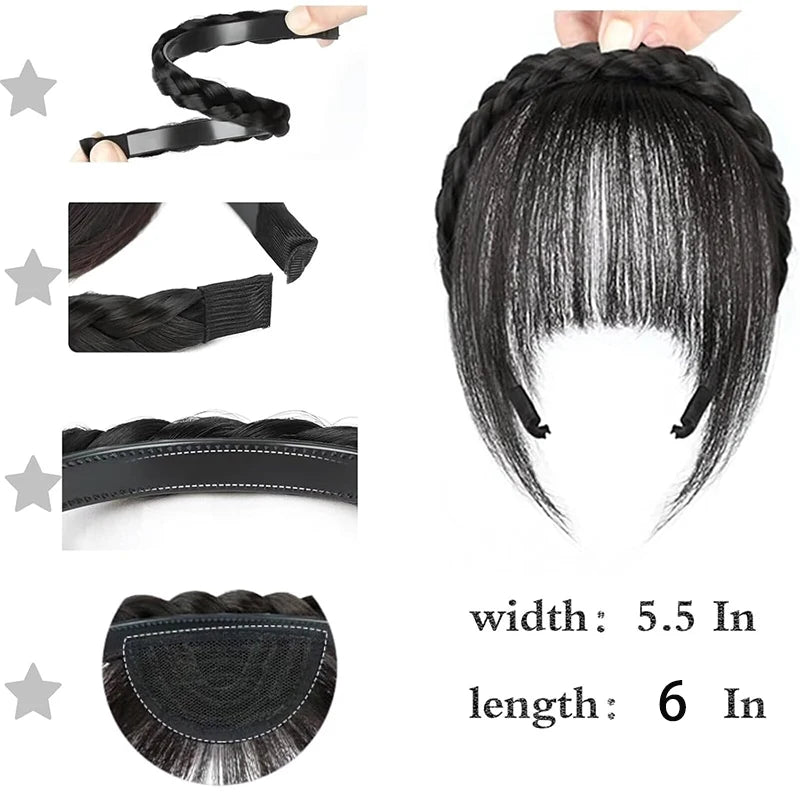 Synthetic Wig with Bangs and Sideburns Trendy Braided Headband Hair Braid Headband for Women Hair Extension Bangs Braided Wigs