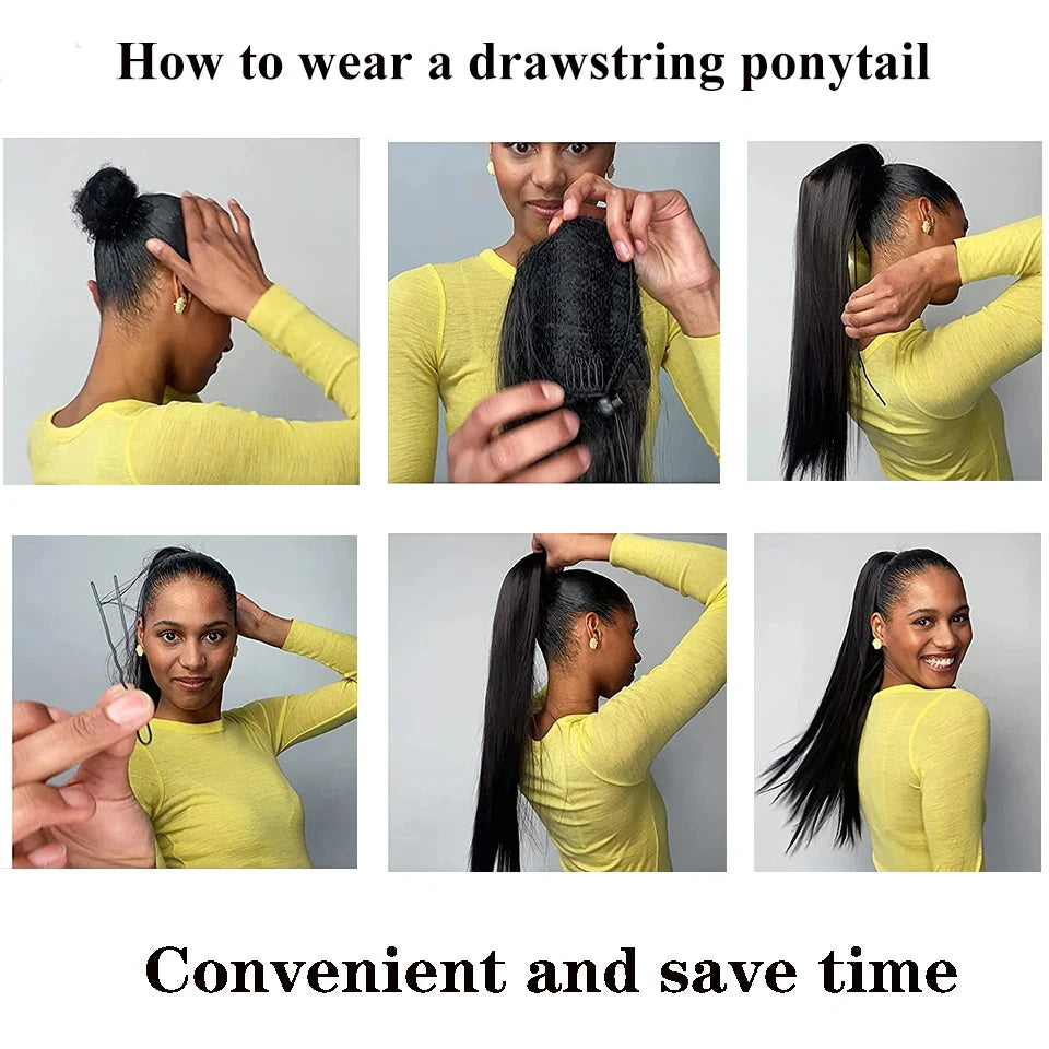 Highlight 8/613 Straight Long Ponytail 120G Clip In Hair Extensions Blonde Drawstring Ponytail Clip In Human Hair Extensions