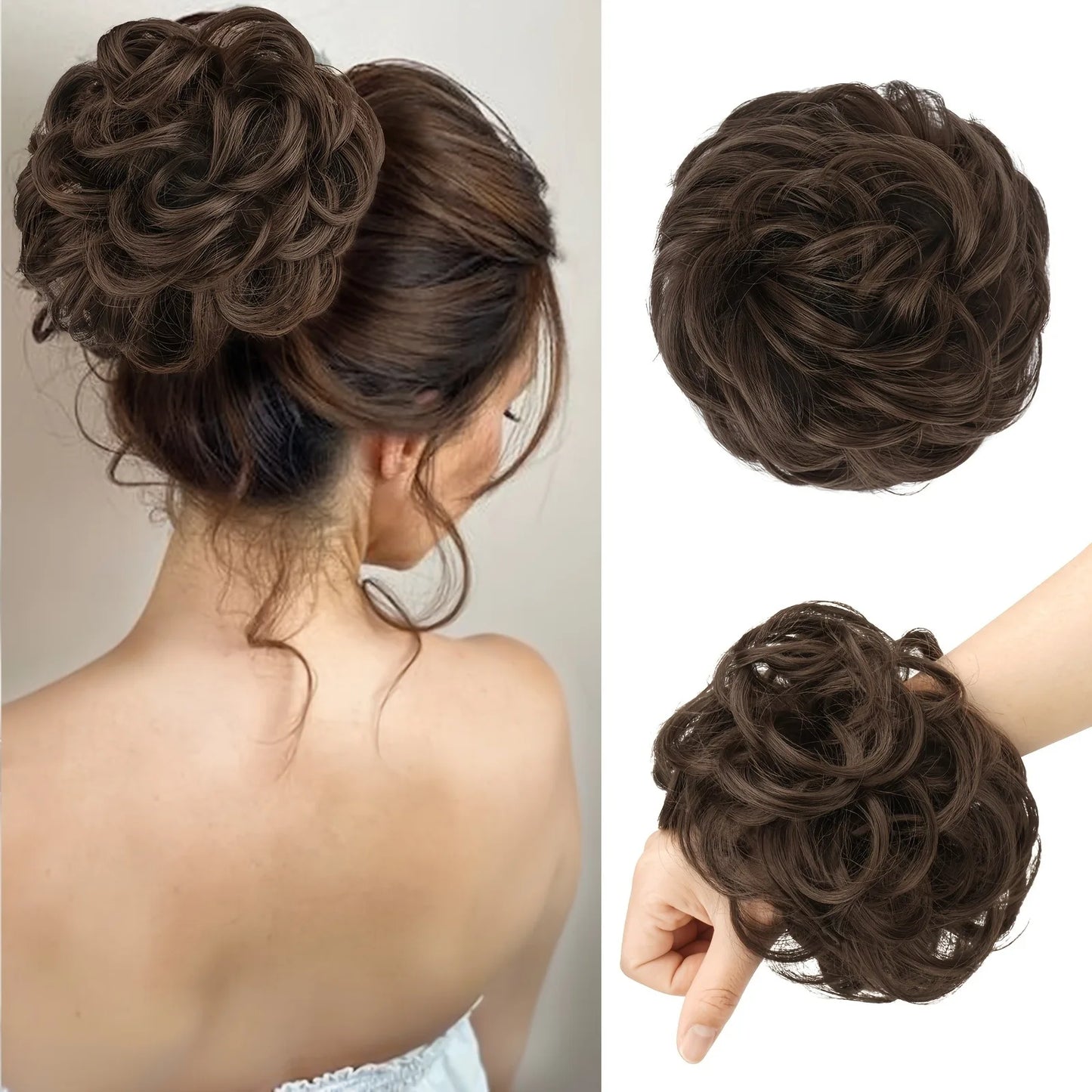 6 inch elegant bun hair extensions for women, synthetic high temperature fibers, natural look, durable elastic band, multiple co