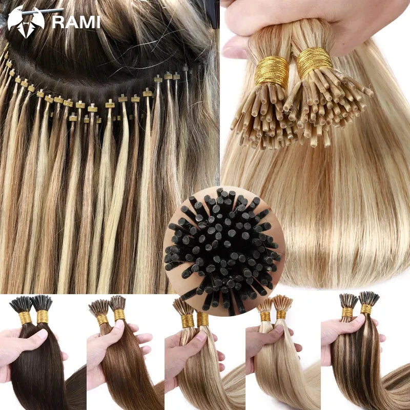 Human Hair Extensions 1.2cm Keratin Natural Straight Hair Extension I Tip Hair Pre Bonded Stick Tip Micro Ring Beans Women Hair