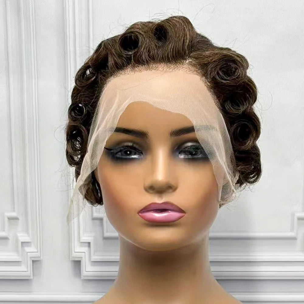 Pixie Cut Short Bob Human Hair Wigs 13x4 Transparent Lace Frontal Wigs Brazilian 180% Density Loose Curly For Black Women