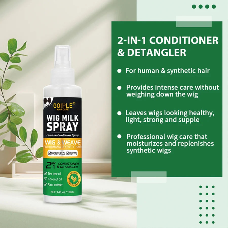 GOIPLE 100ml 2 In 1 Professional Wig Milk Spray Leave In Conditioner Heat Protection Mist Moisturizes Hair Care Product