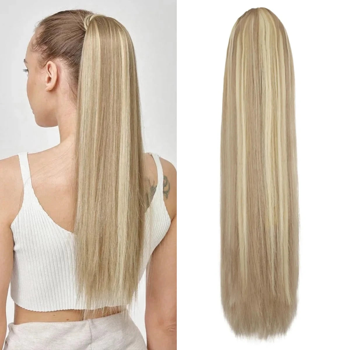 Highlight 8/613 Straight Long Ponytail 120G Clip In Hair Extensions Blonde Drawstring Ponytail Clip In Human Hair Extensions