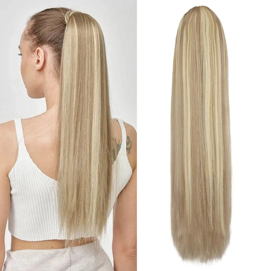 Highlight 8/613 Straight Long Ponytail 120G Clip In Hair Extensions Blonde Drawstring Ponytail Clip In Human Hair Extensions