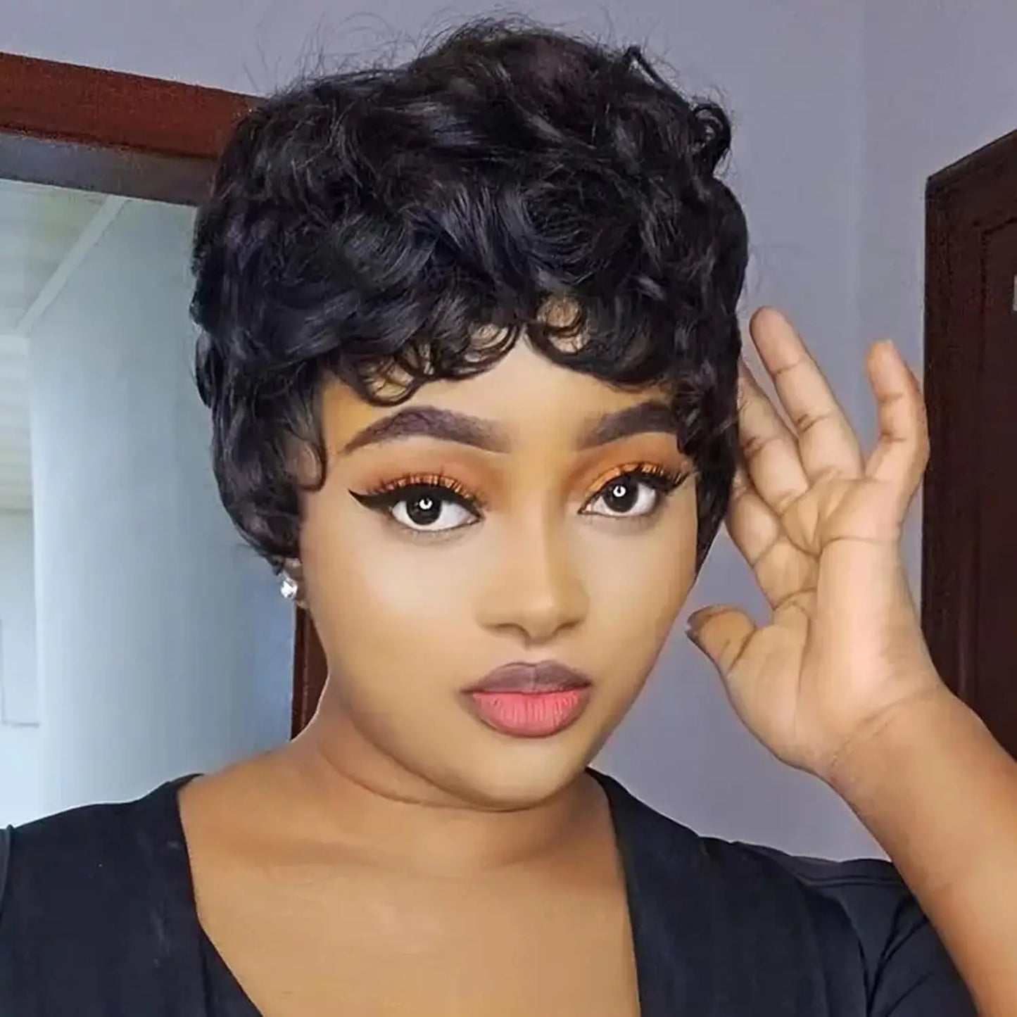 Pixie Cut Wig  Afro Kinky Curly Wig  Bob Wig Human Hair Short Wigs Human Hair Machine Cheveux Remy Hair  Cheveux Naturel Court