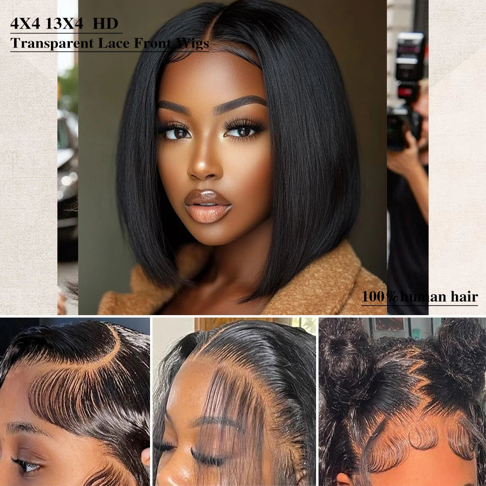 Glueless Wig Human Hair Ready To Wear Short Bob Wigs For Women Transparent 13X4 Lace Human Wig Human Hair Wig Bob Wig