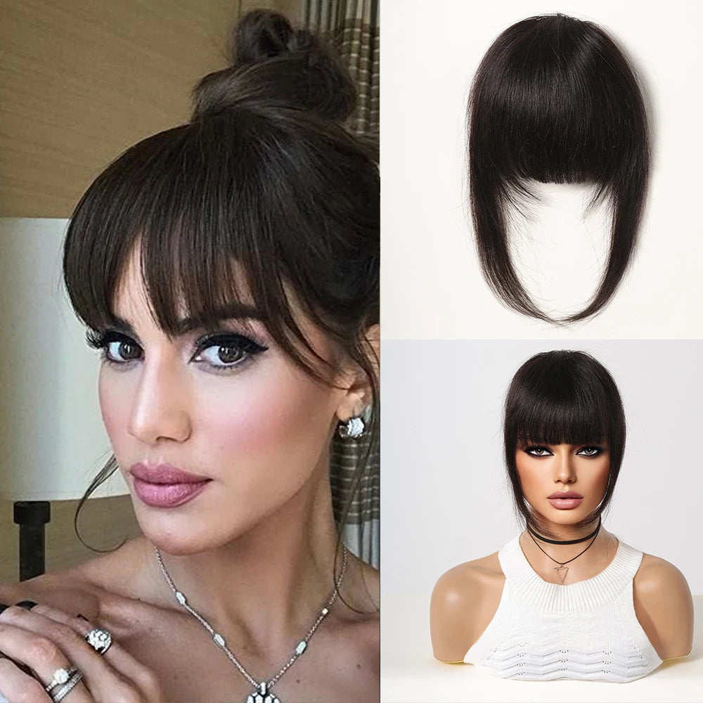 Human Hair Fringe Bangs Natural Black Remy Human Hair Bangs Full Hair Bangs Extensions Clips in Hairpieces for Women Daily Use