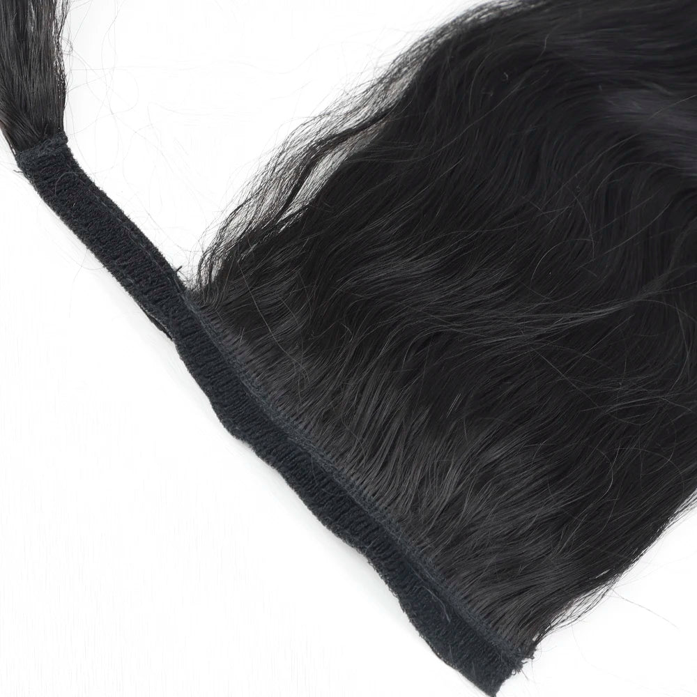 Body Wave Ponytail Human Hair Extensions Natural Black Color Wrap Around 100% Straight Human Hair Ponytails Clip In Extension