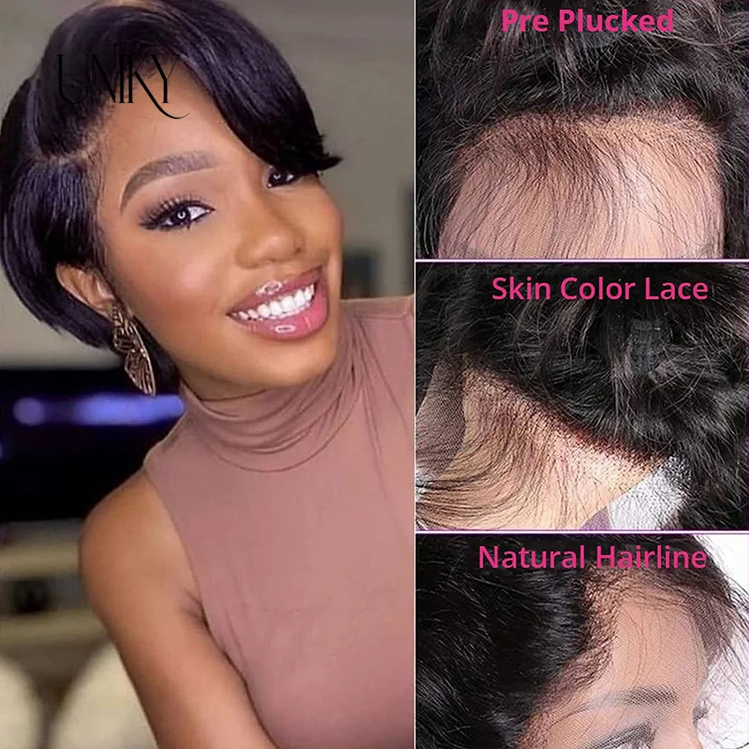Pixie Cut Wigs Human Hair Wigs For Women straight Short Bob Wig Brazilian PrePlucked 13x4 Lace Frontal Human Hair Wig 180Density