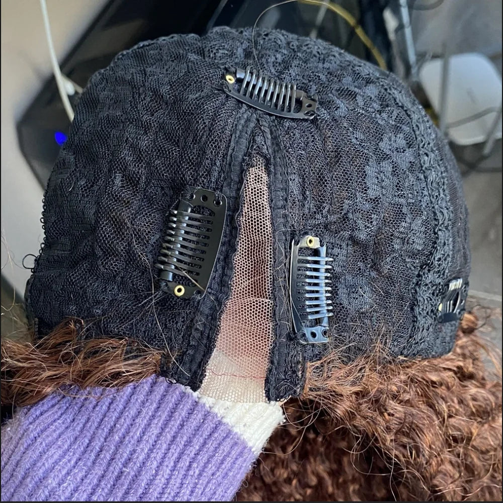 Light Ash Blonde Highligths Glueless U Part Wig Human Hair Balayage Roots Curly V Part Wig 100% Virgin Human Hair Wig for Women