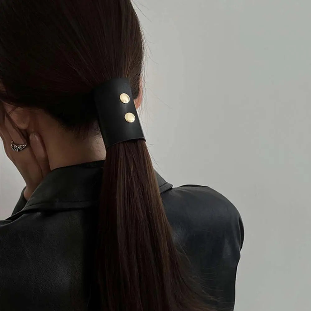 Accessories Girl's Headwear Hair Wrap Hairpins Korean Style Hair Cuff Ponytail Holder PU Leather Hair Band Women's hair clips
