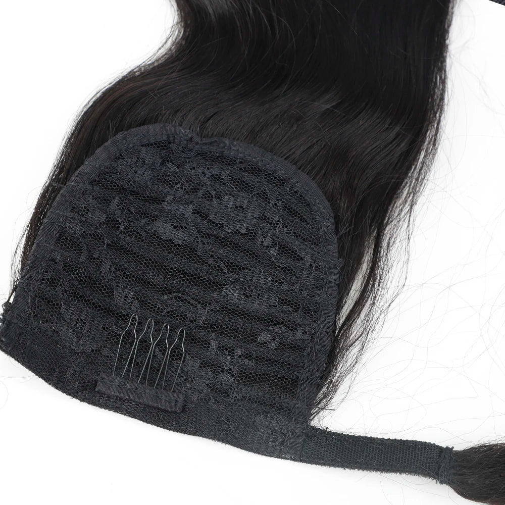 Body Wave Ponytail Human Hair Extensions Natural Black Color Wrap Around 100% Straight Human Hair Ponytails Clip In Extension