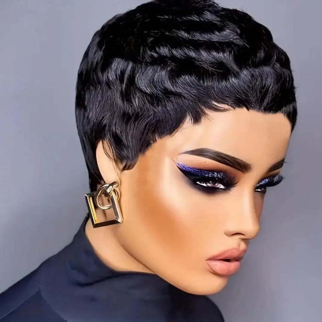 Short Pixie Cut Wig Human Hair Wigs Colored Full Machine Made 100% Brazilian Remy  Hair Wig for Women