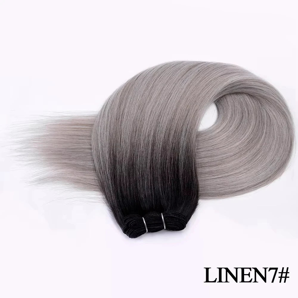 Straight Hair Extensions Synthetic Smooth Ombre Hair Weaving 26 inches brown Synthetic Straight Hair Bundles Full To End