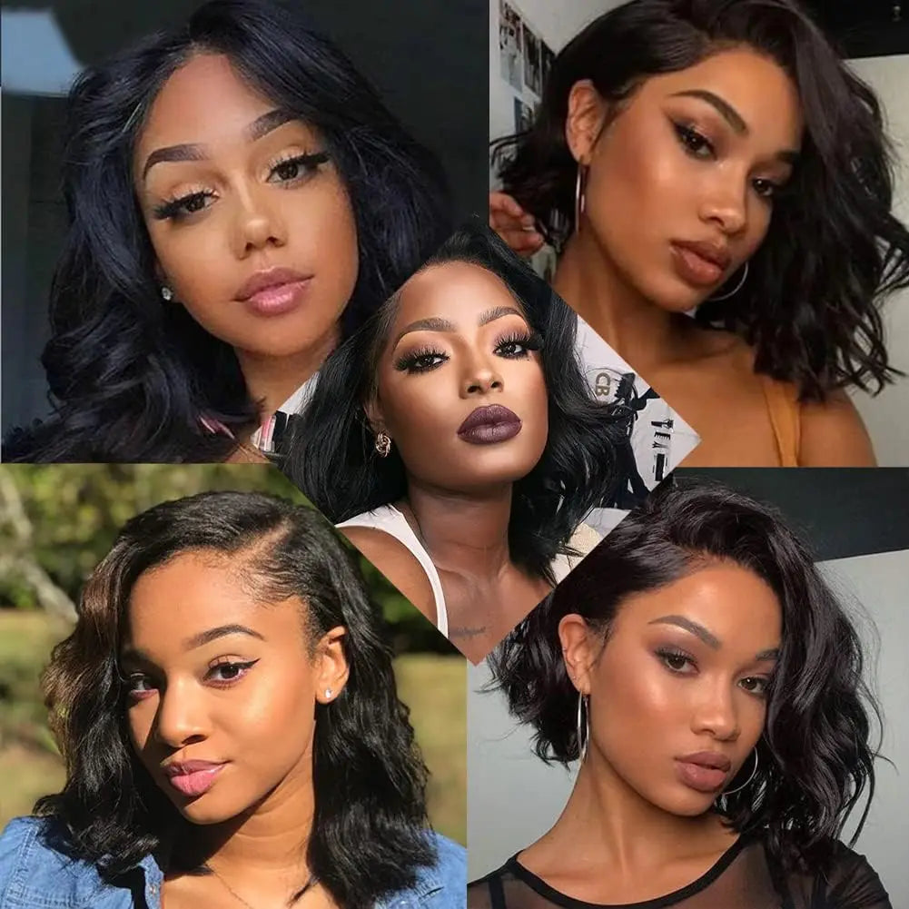 Bob Wig Human Hair 13x4 Frontal Lace Wig Body Wave HD Lace Front Wigs Human Hair Pre Plucked Bob Wigs for Women Natural Black