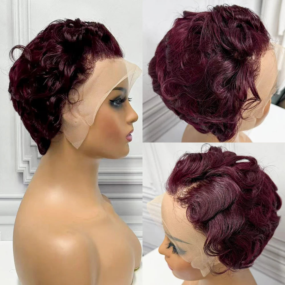 Pixie Cut Short Bob Human Hair Wigs 13x4 Transparent Lace Frontal Wigs Brazilian 180% Density Loose Curly For Black Women