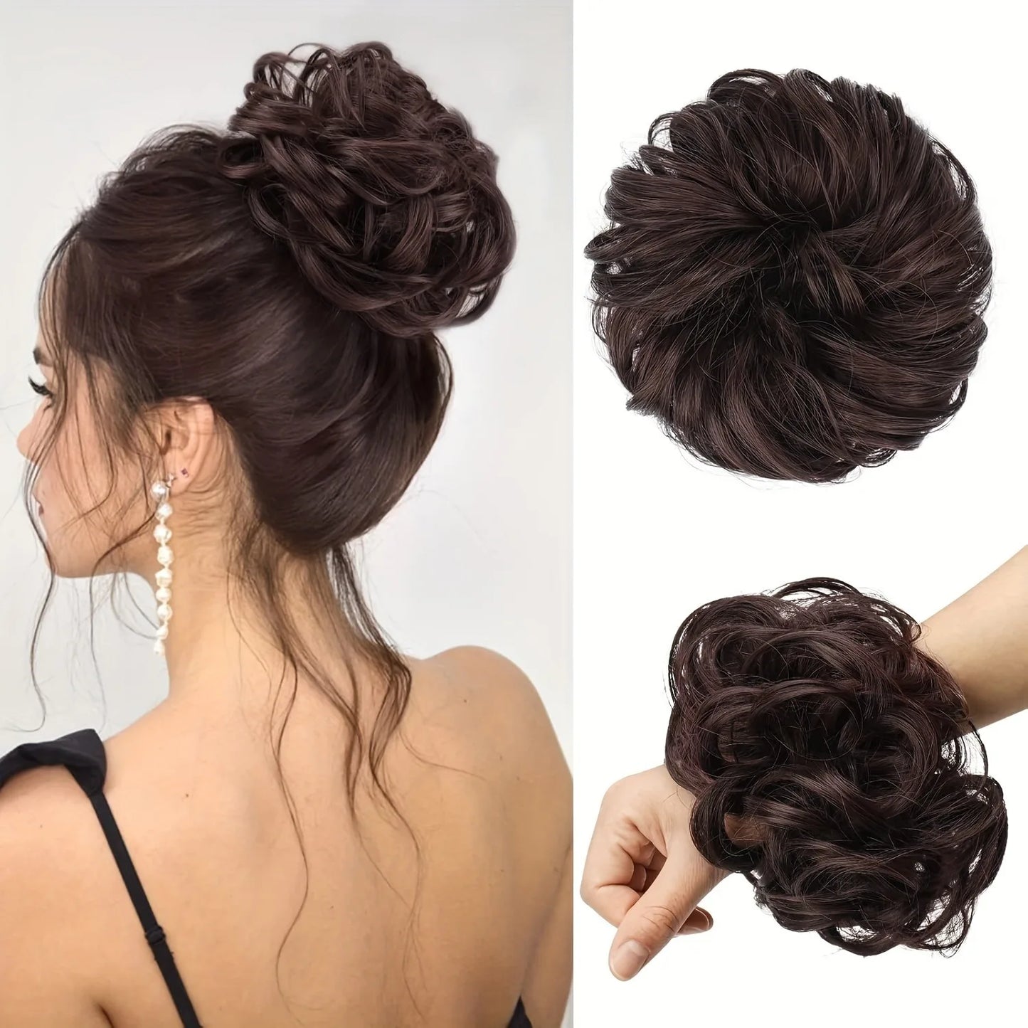 6 inch elegant bun hair extensions for women, synthetic high temperature fibers, natural look, durable elastic band, multiple co