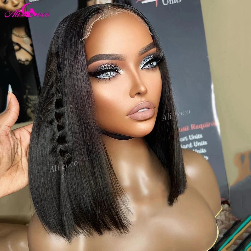 Highlight Blue Human Hair Lace Frontal Wigs 180 Density Bob Wig Lace Front Wig Human Hair Brazilian Short Bob Wig Pre Plucked