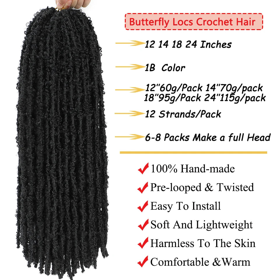 24 18 14 12 Inches Butterfly Locs Crochet Hair Distressed Locs Crochet Braids Butterfly Faux Soft Locs Braiding Hair Extensions