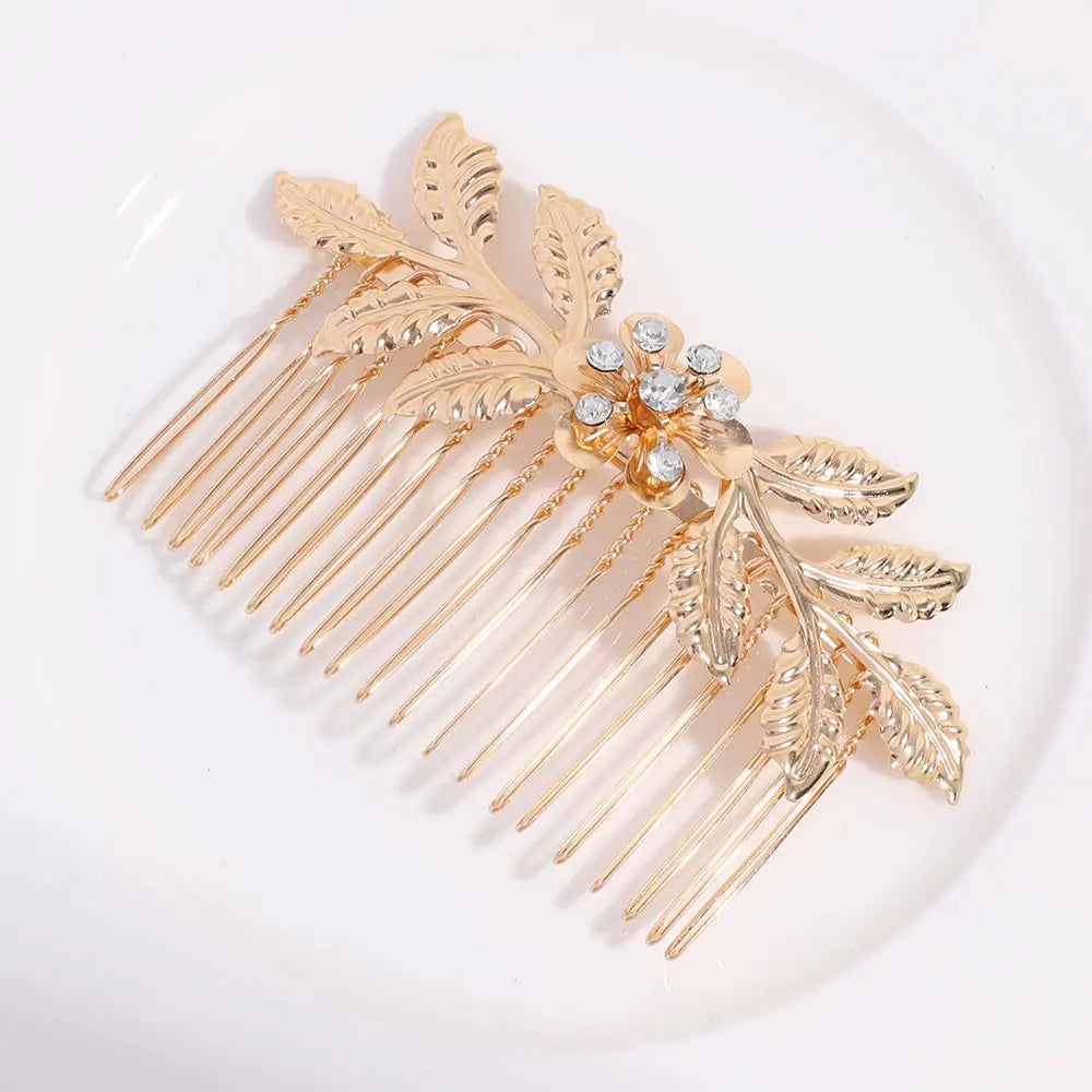 Wedding Hair Accessories Leaf Hair Clips for Women Fashion Crystal Bride Headdress Hairpin Crystal Hair Combs Girls Jewelry Gift