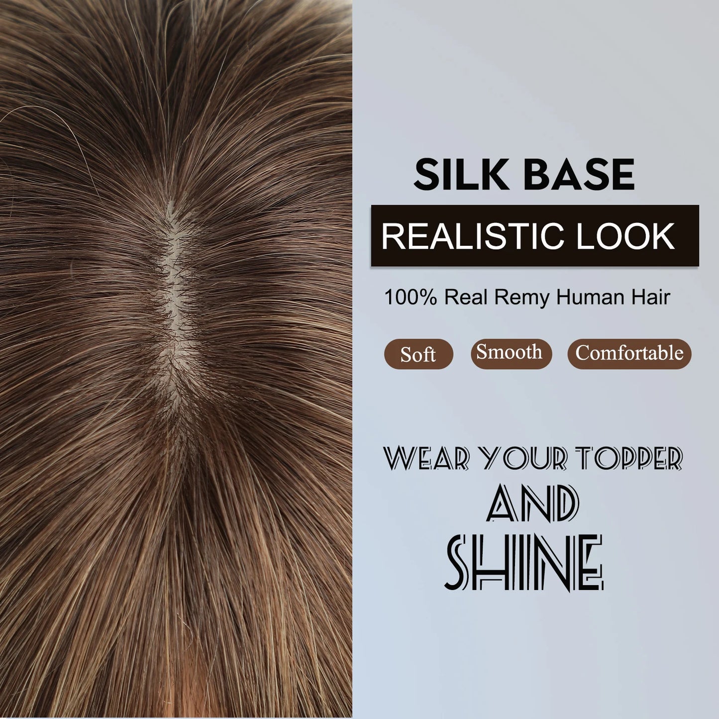 Real Human Hair Toppers. Silk Base Clip-in. Topper with Bangs.  14 Inch