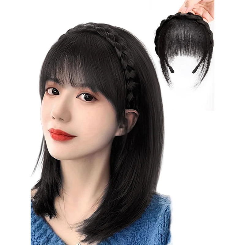 Synthetic Wig with Bangs and Sideburns Trendy Braided Headband Hair Braid Headband for Women Hair Extension Bangs Braided Wigs