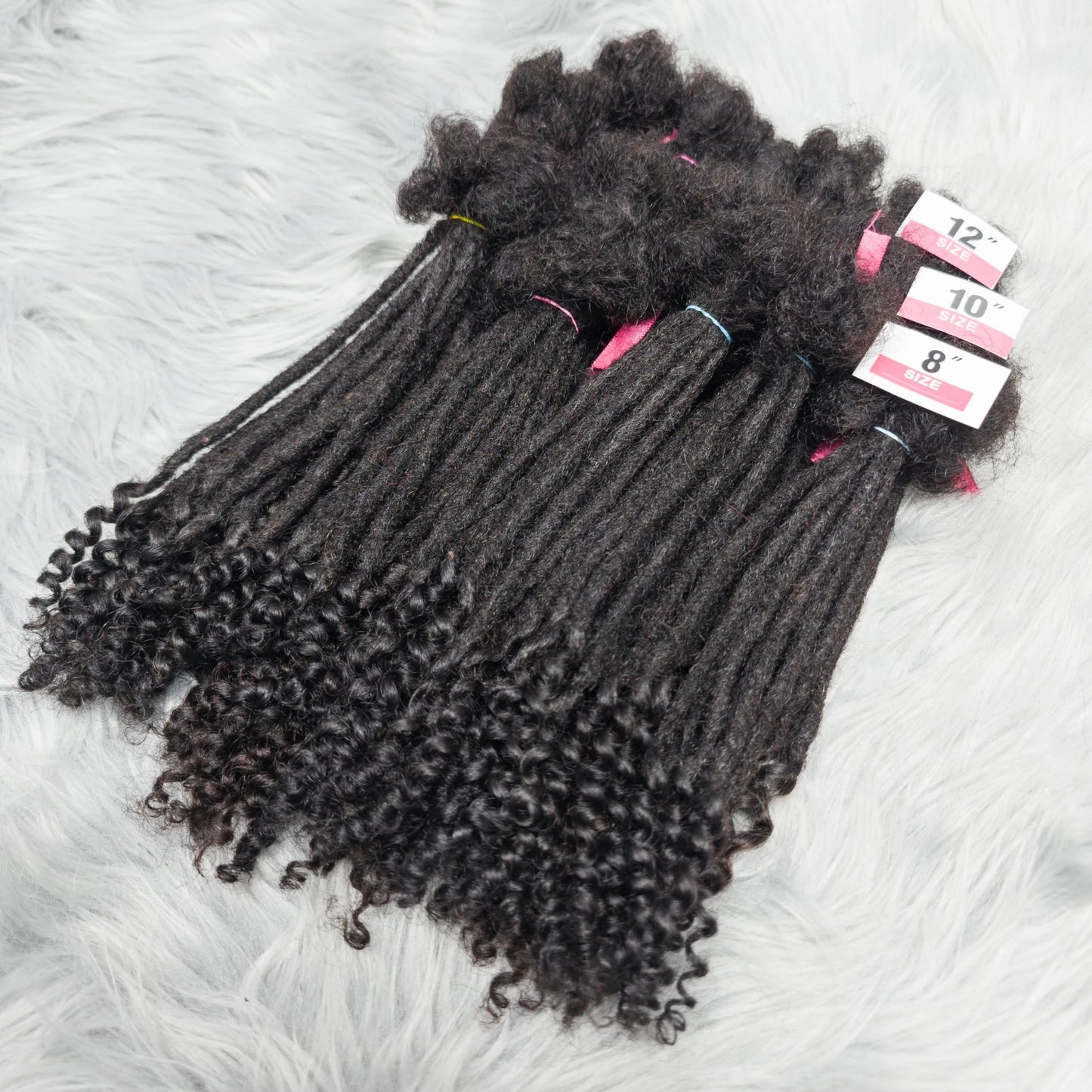 Natural Human Hair Dreadlock Extensions with Curly Ends 8-12 Inch Handmade Curled Tail Locks Extension for Women Men 10 Strands