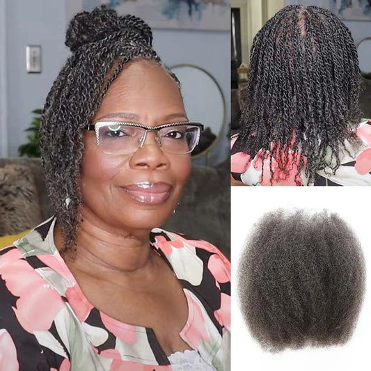 Salt Grey Afro Kinky Bulk Human Hair Extensions Natural Black/Brown/Grey - Lightweight for Braiding, Styling & Everyday Wear