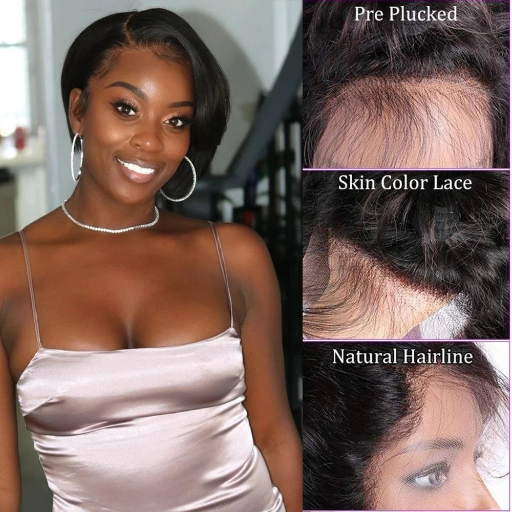 Choice Side Part Pixie Cut Straight Wigs Short Bob Hair Wig 100% Human Hair Brazilian Lace Front Human Hair Wigs For Black Women