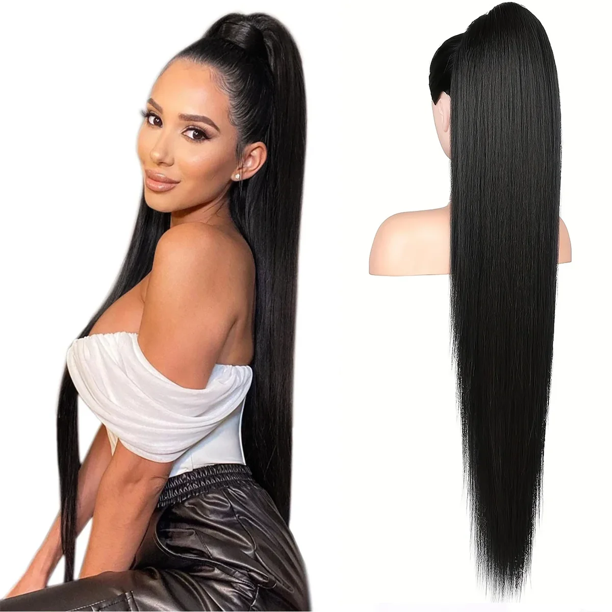 Drawstring Ponytail Human Hair Extensions For Women Natural Color Straight Drawstring 10"-26" 100% Human Hair Ponytail Extension