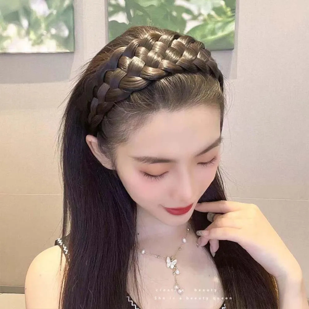 Synthetic Wig Braided Headband Five-strand Braided Wide-brimmed Hairband Handmade Head Hoop Hair Bands Women's Hair Accessories