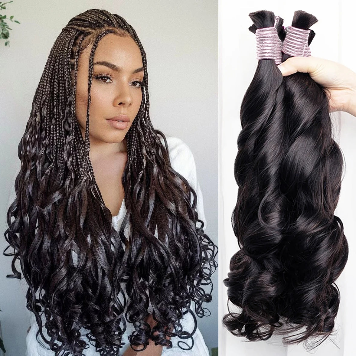 100g Human Hair Bulk for Braiding French Curls Boho Braids Loose Wave Romance Bouncy Curl Hair Bulk Extension 16-26 inch Bobbi