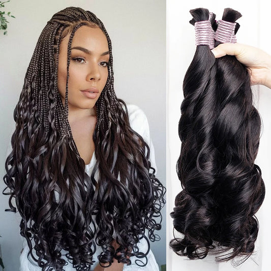 100g Human Hair Bulk for Braiding French Curls Boho Braids Loose Wave Romance Bouncy Curl Hair Bulk Extension 16-26 inch Bobbi