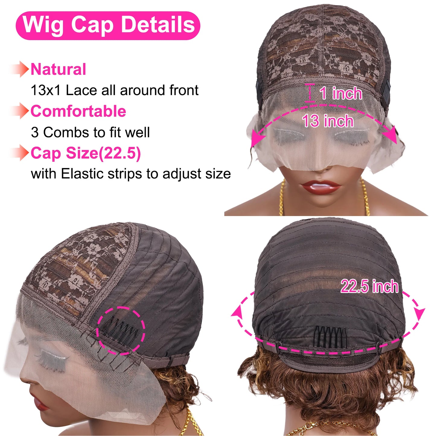 Hightlght Curly Pixie Cut Wig 4/27 Honey Blonde Short Curly Lace Front Human Hair Wigs 13x1 Water Wave Bob Wigs Human Hair 100%