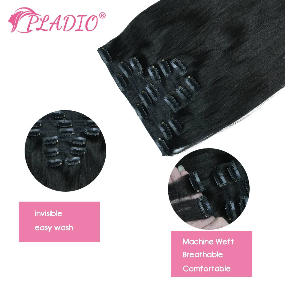 Clip in Hair Extensions Human Hair  Straight Hairpiece 100% Real Brazilian Remy Natural Human Hair 14"-28" Clip On 80G-140G