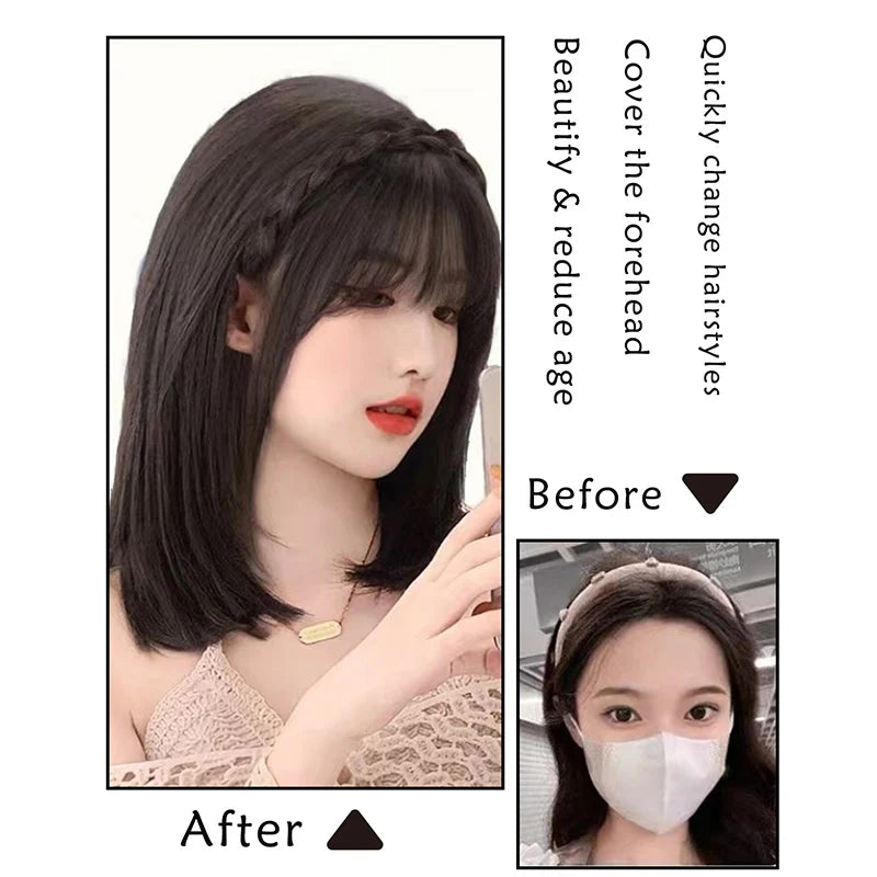 Synthetic Wig with Bangs and Sideburns Trendy Braided Headband Hair Braid Headband for Women Hair Extension Bangs Braided Wigs